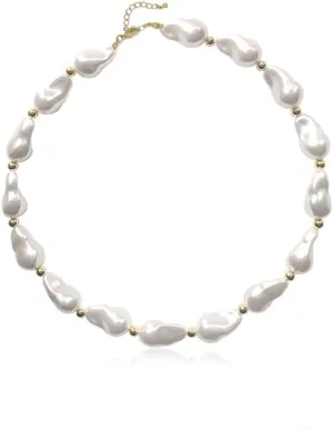 Chunky Pearl Necklace for Women Boho Irregular Pearl Choker Necklace Baroque Pearl Beaded Necklace Vintage Pearl Charm Choker Necklace Trendy Wedding Jewelry for Women