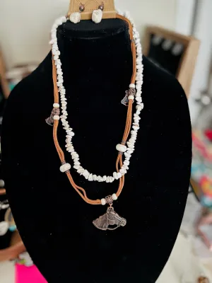 Chunky Turquoise and Horsehead Leather Strap Necklace Set