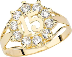 Claddagh Rings 10k Yellow Gold Round Cubic Zirconia Openword Quinceanera 15" Fashion Ring - Size 10