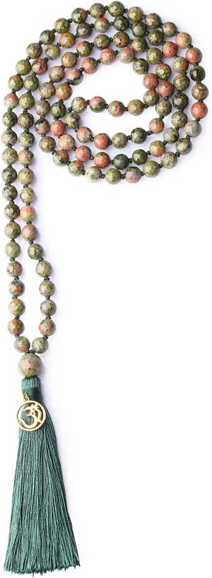COAI OM Charm Hand Knotted Tassel 108 Mala Beads Necklace