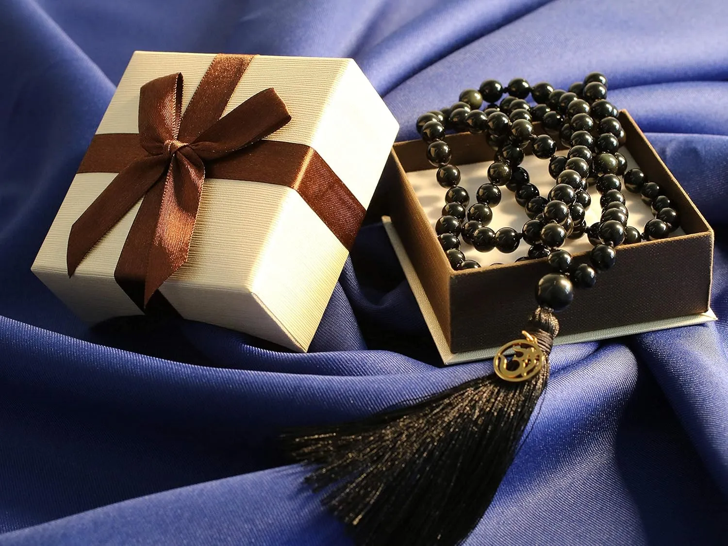 COAI OM Charm Hand Knotted Tassel 108 Mala Beads Necklace