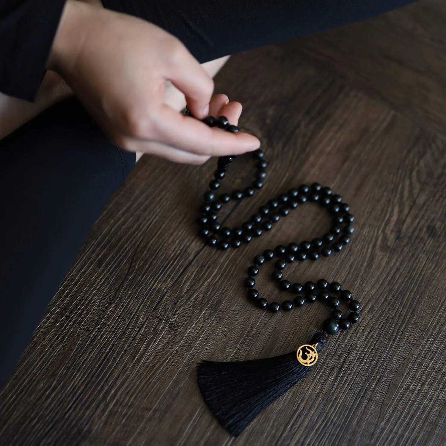 COAI OM Charm Hand Knotted Tassel 108 Mala Beads Necklace
