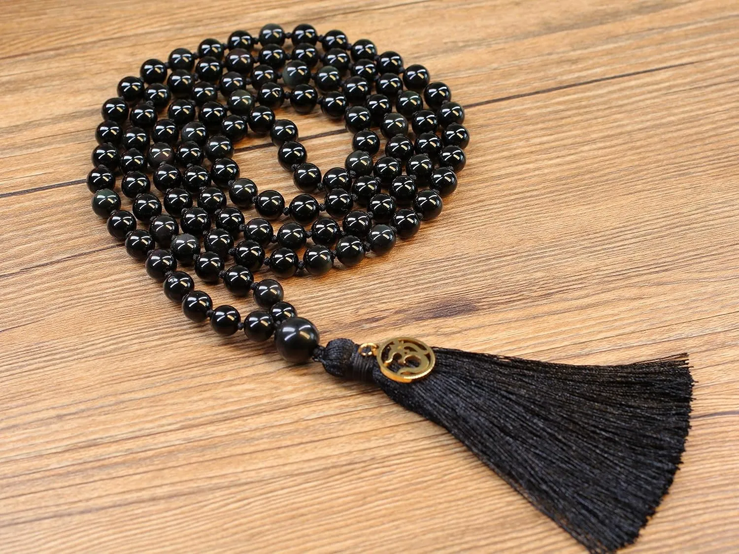COAI OM Charm Hand Knotted Tassel 108 Mala Beads Necklace