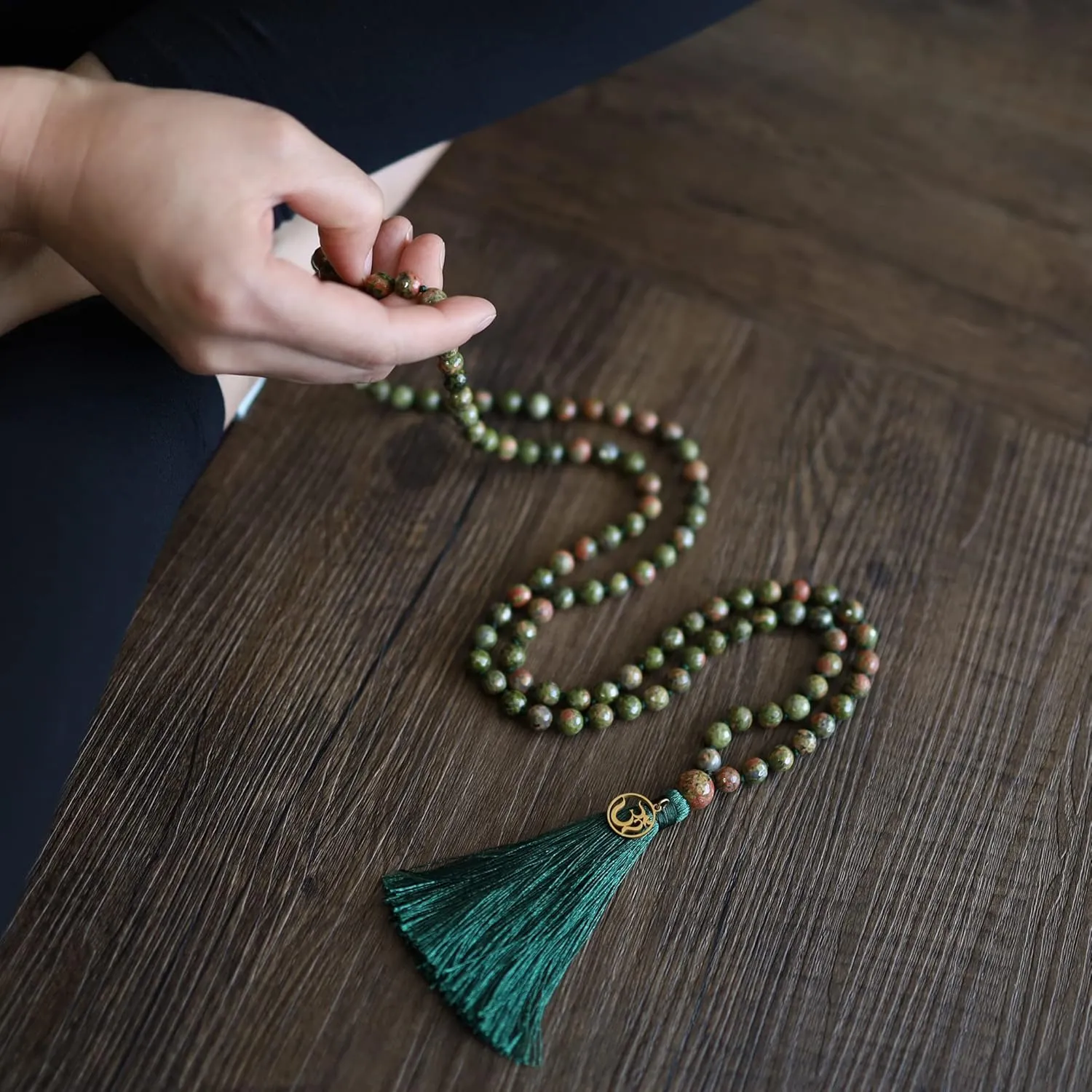 COAI OM Charm Hand Knotted Tassel 108 Mala Beads Necklace