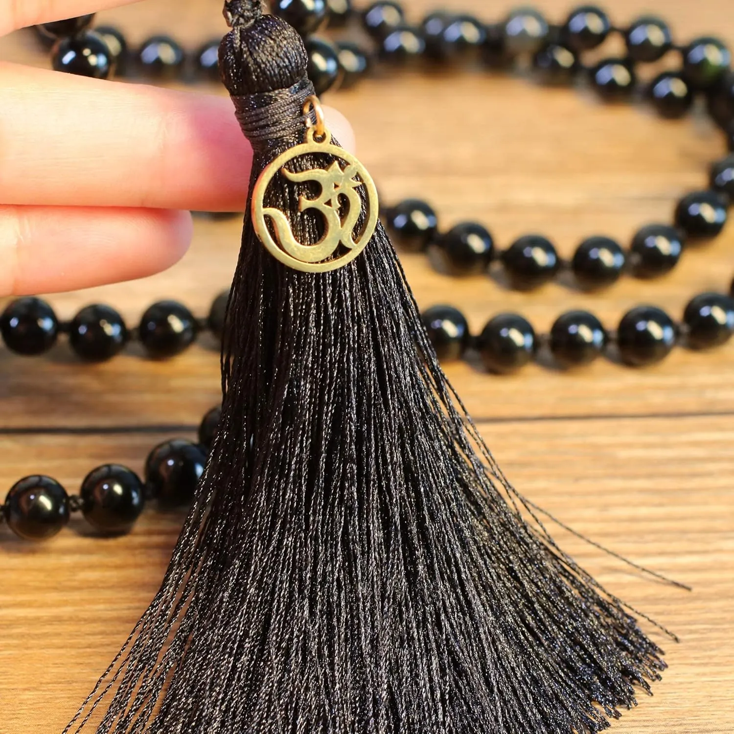 COAI OM Charm Hand Knotted Tassel 108 Mala Beads Necklace