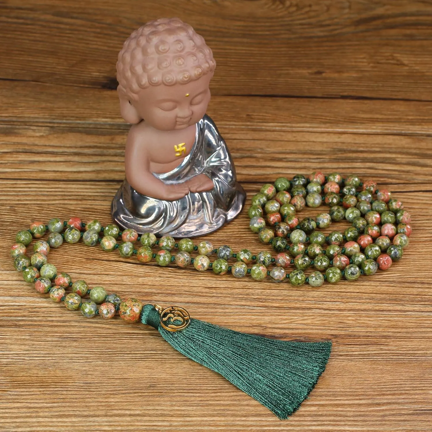 COAI OM Charm Hand Knotted Tassel 108 Mala Beads Necklace