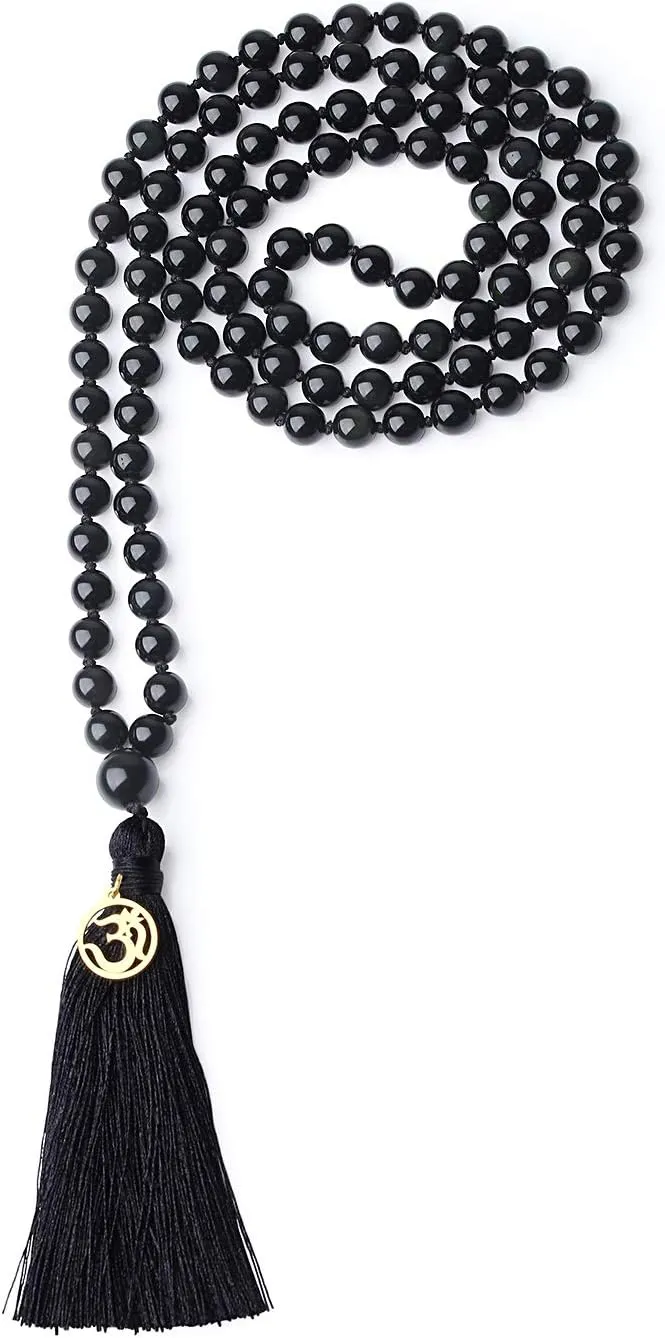 COAI OM Charm Hand Knotted Tassel 108 Mala Beads Necklace