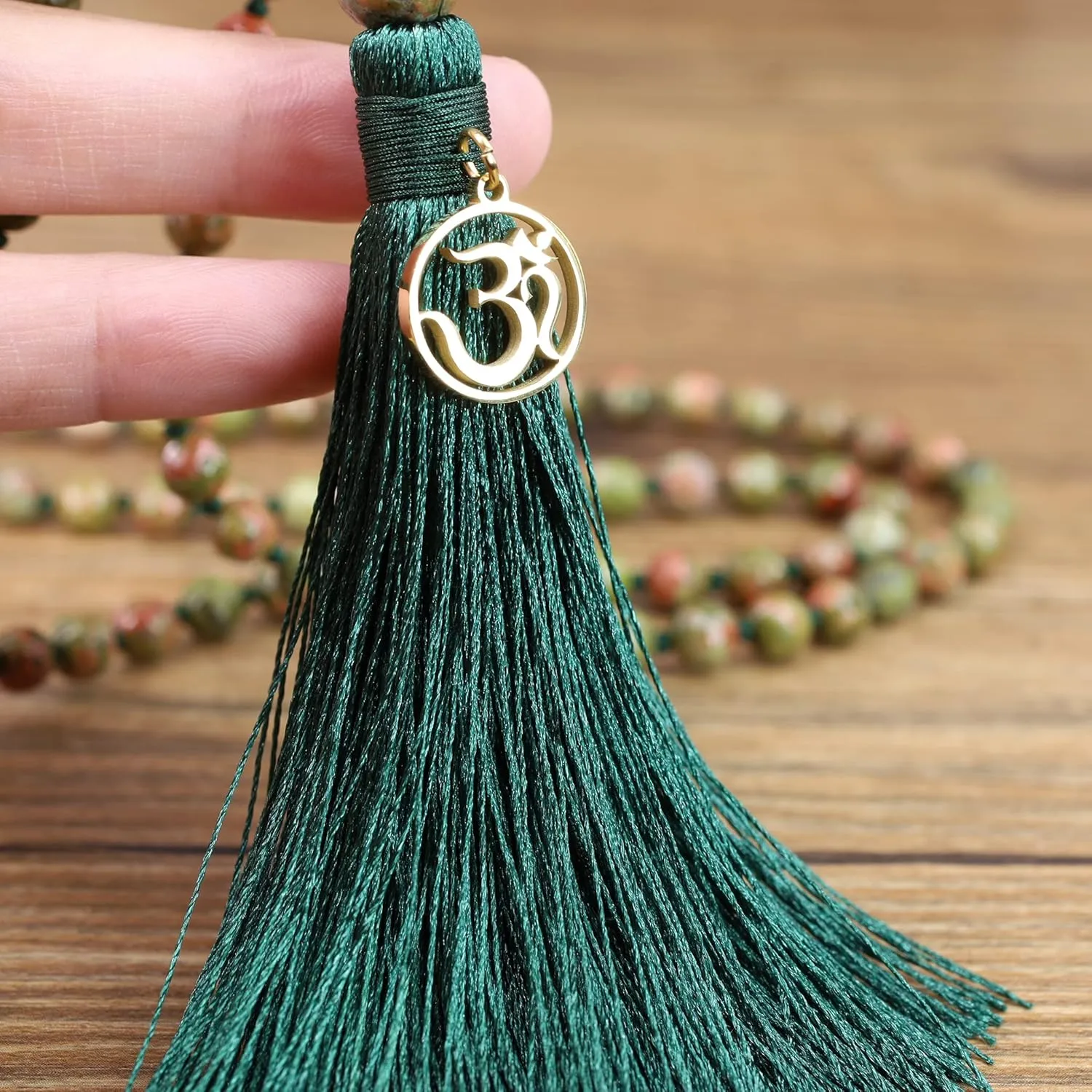 COAI OM Charm Hand Knotted Tassel 108 Mala Beads Necklace