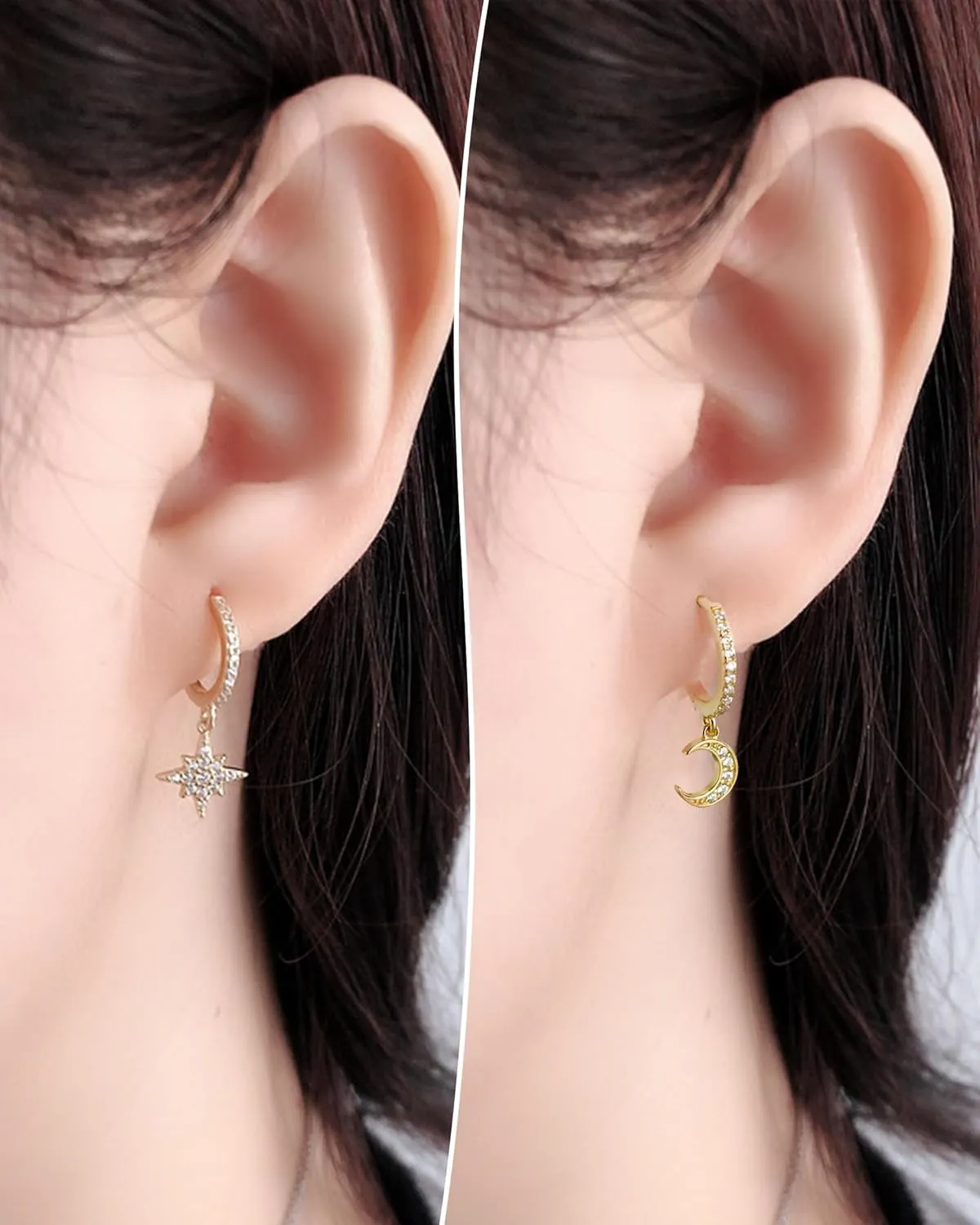 COCHARM 14K Real Gold Plated 925 Sterling Silver Cartilage Hoop Earrings 20g Huggie Hoop Earrings Moon Sun Gold Dangle Hoop Earrings for Women Men