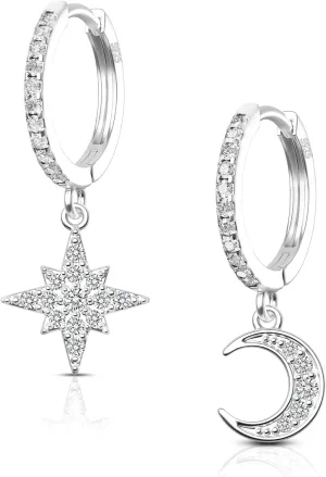 COCHARM 14K Real Gold Plated 925 Sterling Silver Cartilage Hoop Earrings 20g Huggie Hoop Earrings Moon Sun Gold Dangle Hoop Earrings for Women Men