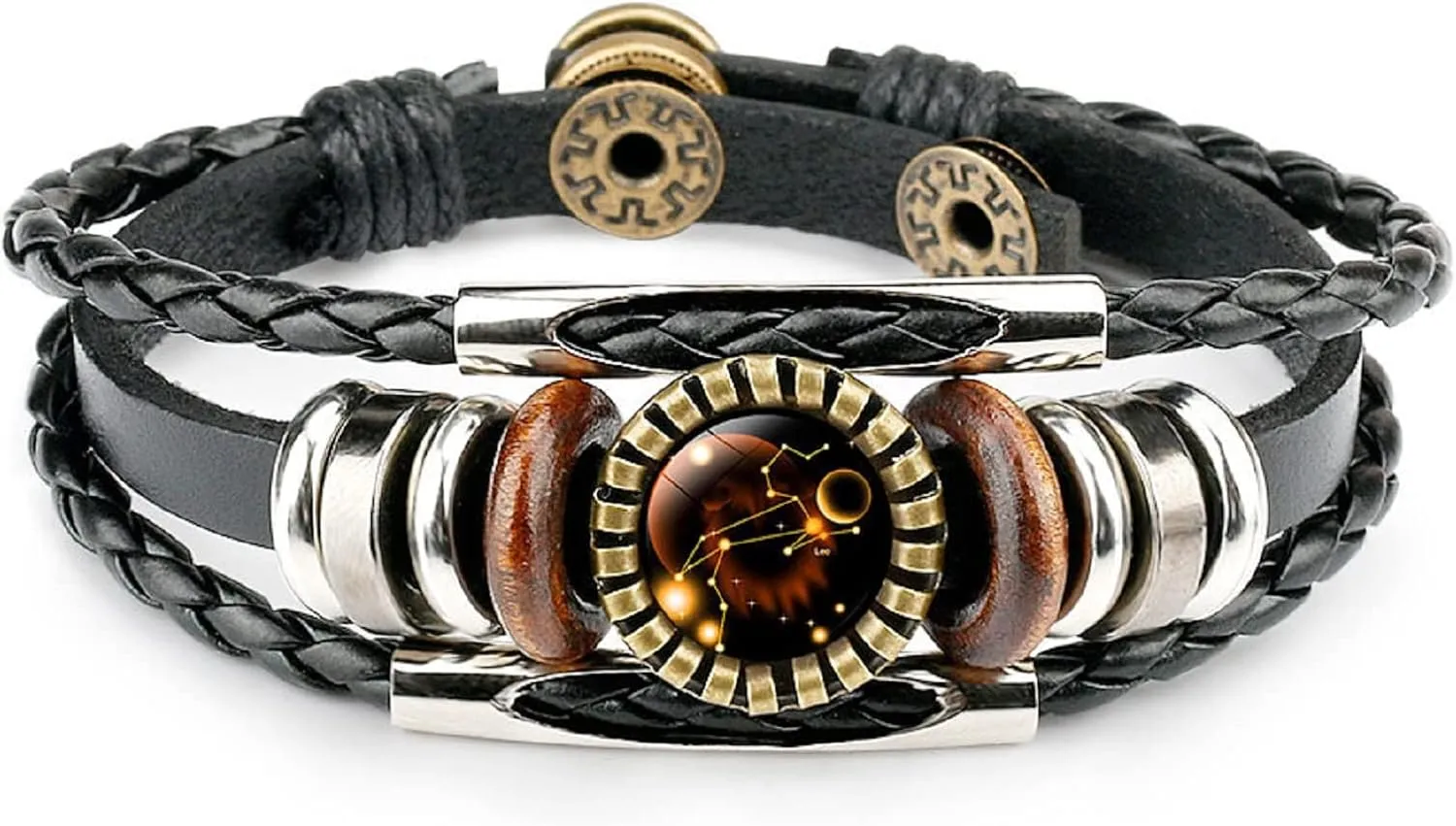 COLORFUL BLING 12 Zodiac Constellation Braided Leather Bracelet Hand Woven Retro Punk Alloy Leather Rope Bracelet Adjustable Charm Jewelry for Unisex Valentine's Day