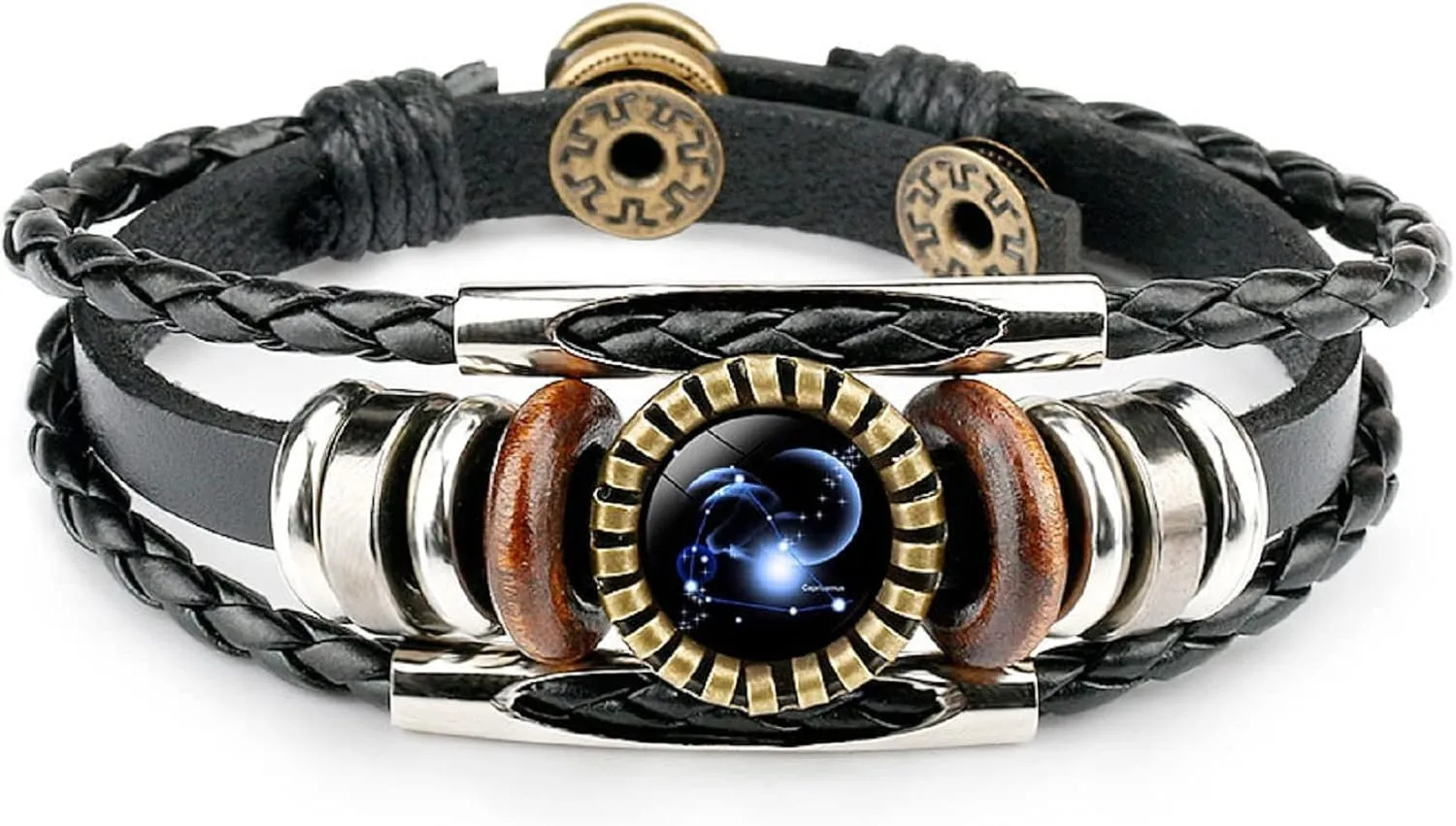 COLORFUL BLING 12 Zodiac Constellation Braided Leather Bracelet Hand Woven Retro Punk Alloy Leather Rope Bracelet Adjustable Charm Jewelry for Unisex Valentine's Day
