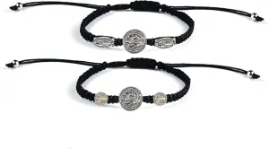 COLORFUL BLING Handmade Braided Knot String Virgin Mary Bracelet Set Adjustable Cross Charm Catholic Prayer Wrap Bracelet for Unisex Religious Jewelry