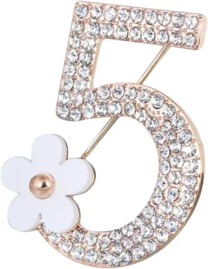 Comelyjewel Brooch Pin Number Five Pin Brooch Corsage Scarf Pins Rhinestones Breastpin for Wedding/Banquet/Bouquet