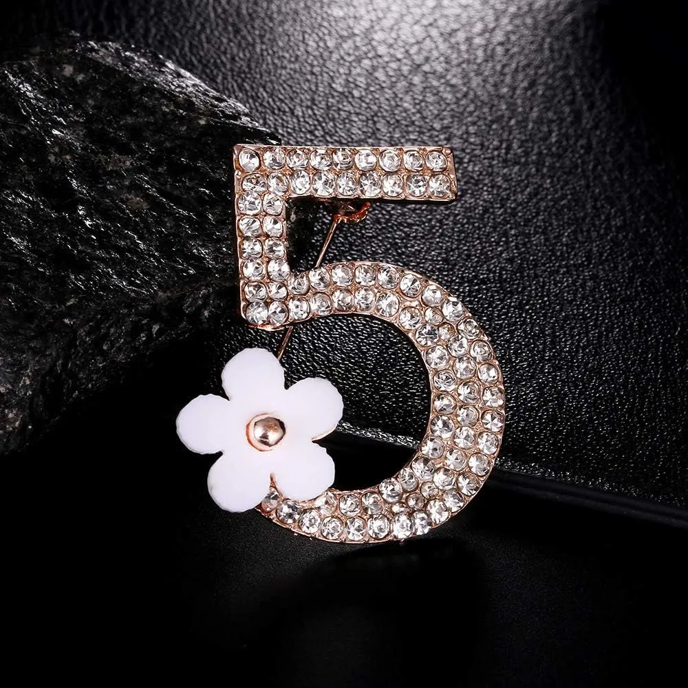 Comelyjewel Brooch Pin Number Five Pin Brooch Corsage Scarf Pins Rhinestones Breastpin for Wedding/Banquet/Bouquet
