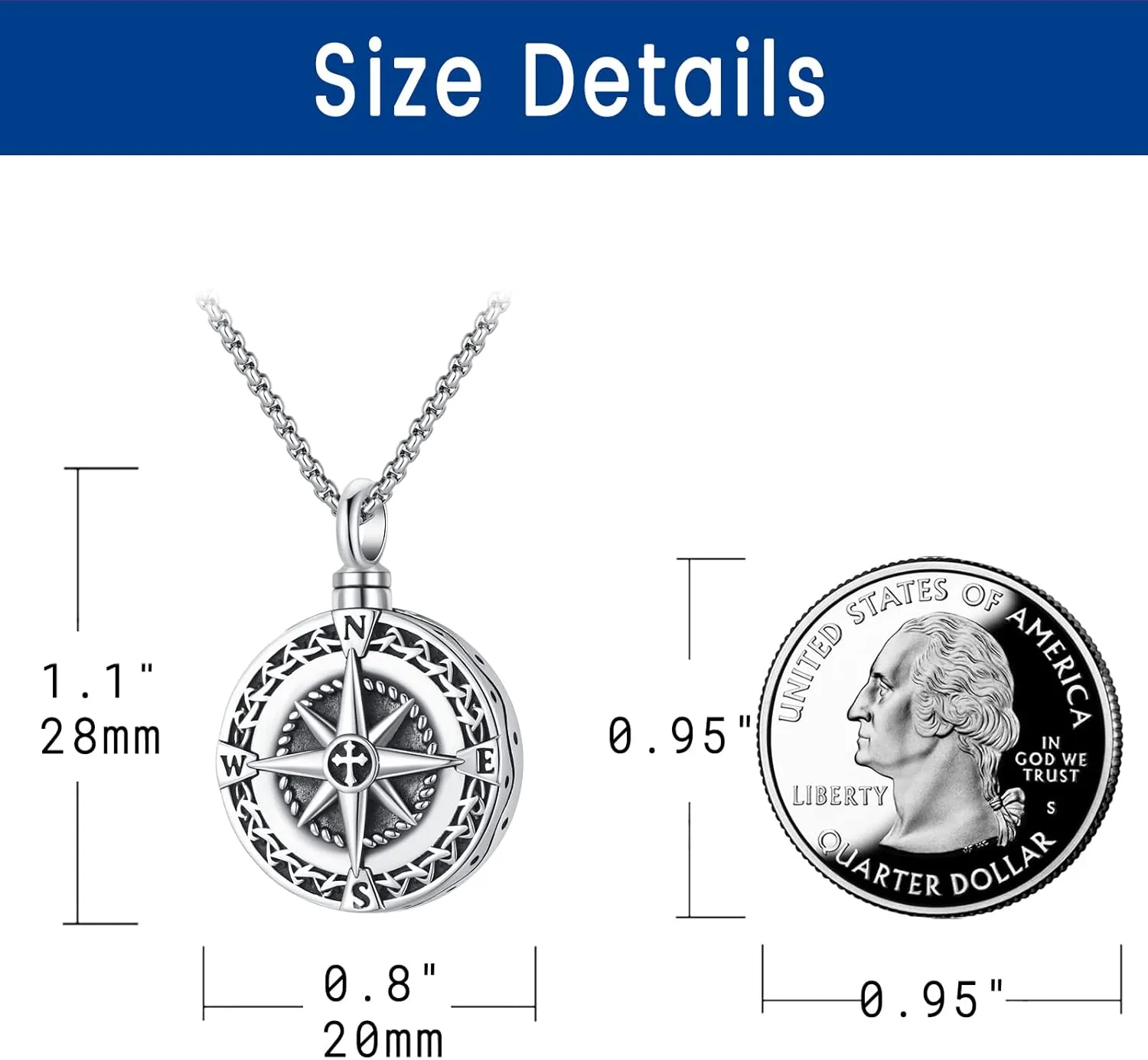 Compass Necklace for Women Men 925 Sterling Silver Pendant Urn Necklaces for Ashes Picture Locket Necklace Anchor Necklace Viking Necklace Crystals CZ Moonstone Abalone Shell Turquoise Compass Jewelry