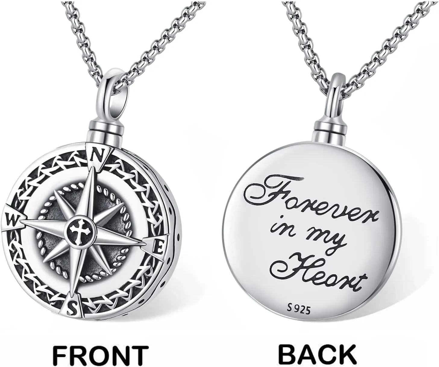 Compass Necklace for Women Men 925 Sterling Silver Pendant Urn Necklaces for Ashes Picture Locket Necklace Anchor Necklace Viking Necklace Crystals CZ Moonstone Abalone Shell Turquoise Compass Jewelry