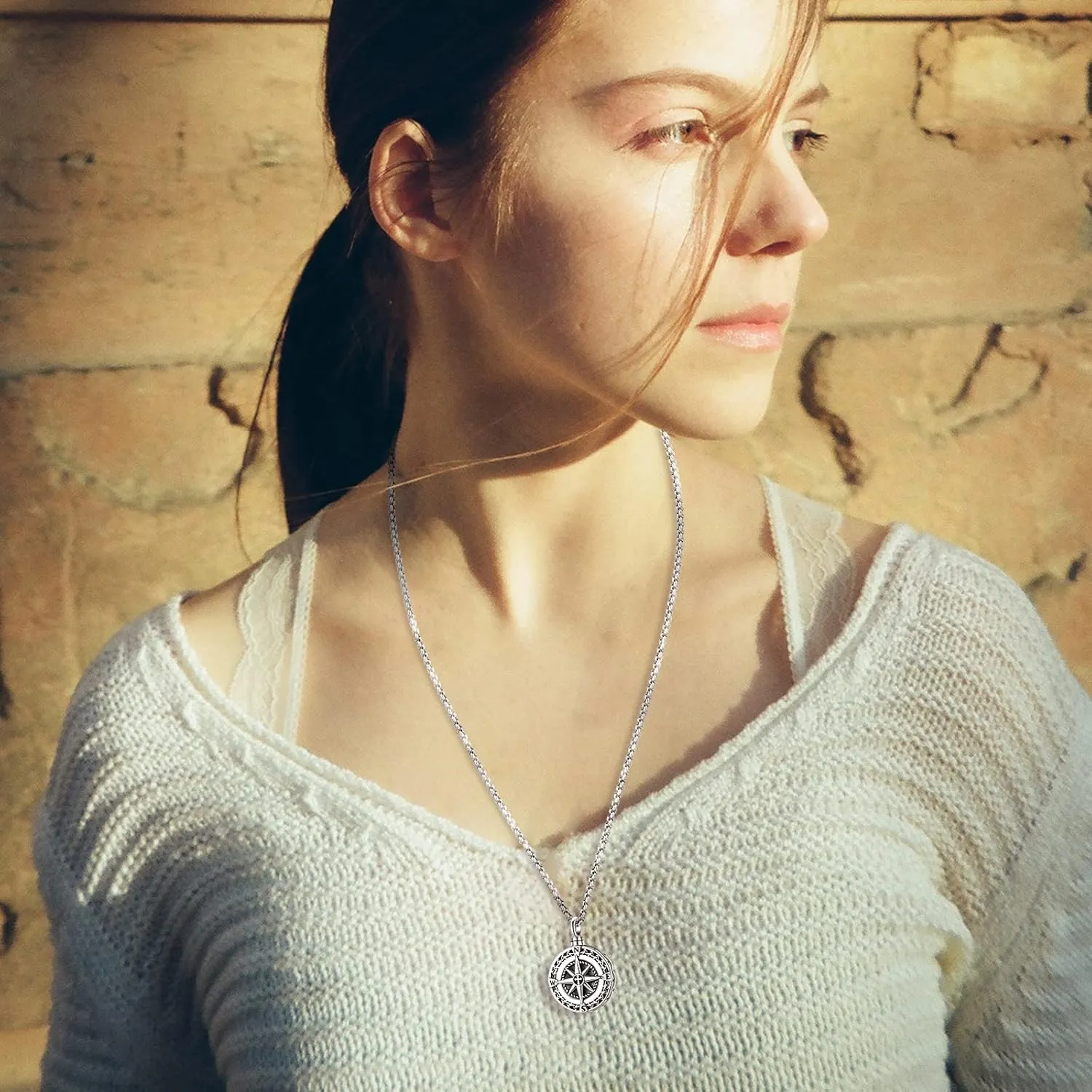 Compass Necklace for Women Men 925 Sterling Silver Pendant Urn Necklaces for Ashes Picture Locket Necklace Anchor Necklace Viking Necklace Crystals CZ Moonstone Abalone Shell Turquoise Compass Jewelry