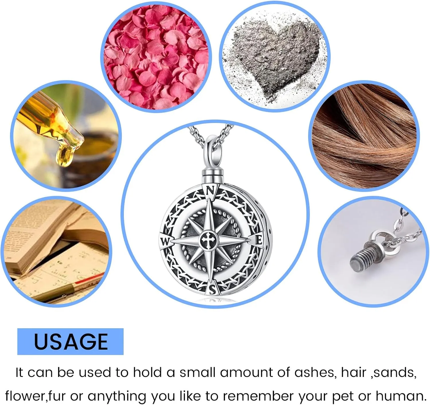Compass Necklace for Women Men 925 Sterling Silver Pendant Urn Necklaces for Ashes Picture Locket Necklace Anchor Necklace Viking Necklace Crystals CZ Moonstone Abalone Shell Turquoise Compass Jewelry