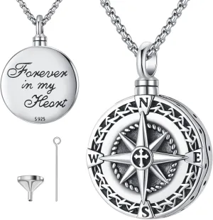 Compass Necklace for Women Men 925 Sterling Silver Pendant Urn Necklaces for Ashes Picture Locket Necklace Anchor Necklace Viking Necklace Crystals CZ Moonstone Abalone Shell Turquoise Compass Jewelry