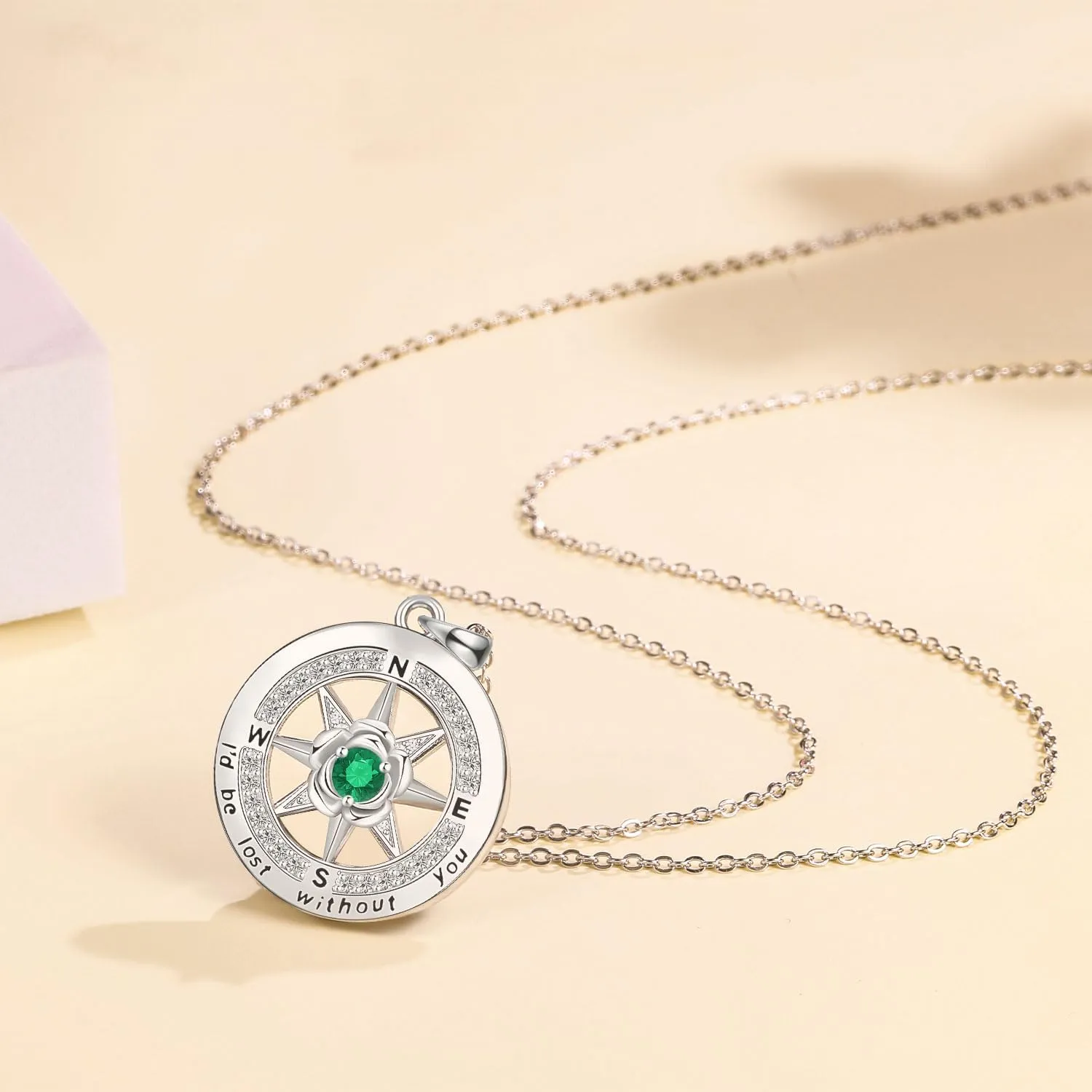 Compass Necklace Gifts for Women Wife, S925 Sterling Silver Birthstone Necklaces for Mom, I'd Be Lost Without You' Anniversary Birthday Gifts for Her, Valentines Day Christmas Gifts Jewelry for Women