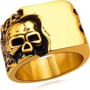 Cool Retro Skull Rings 316L Stainless Steel/18K Gold/Black Gothic Skull Band Rings Faith Jewelry for Men Women, Size7-14 with Gift Box