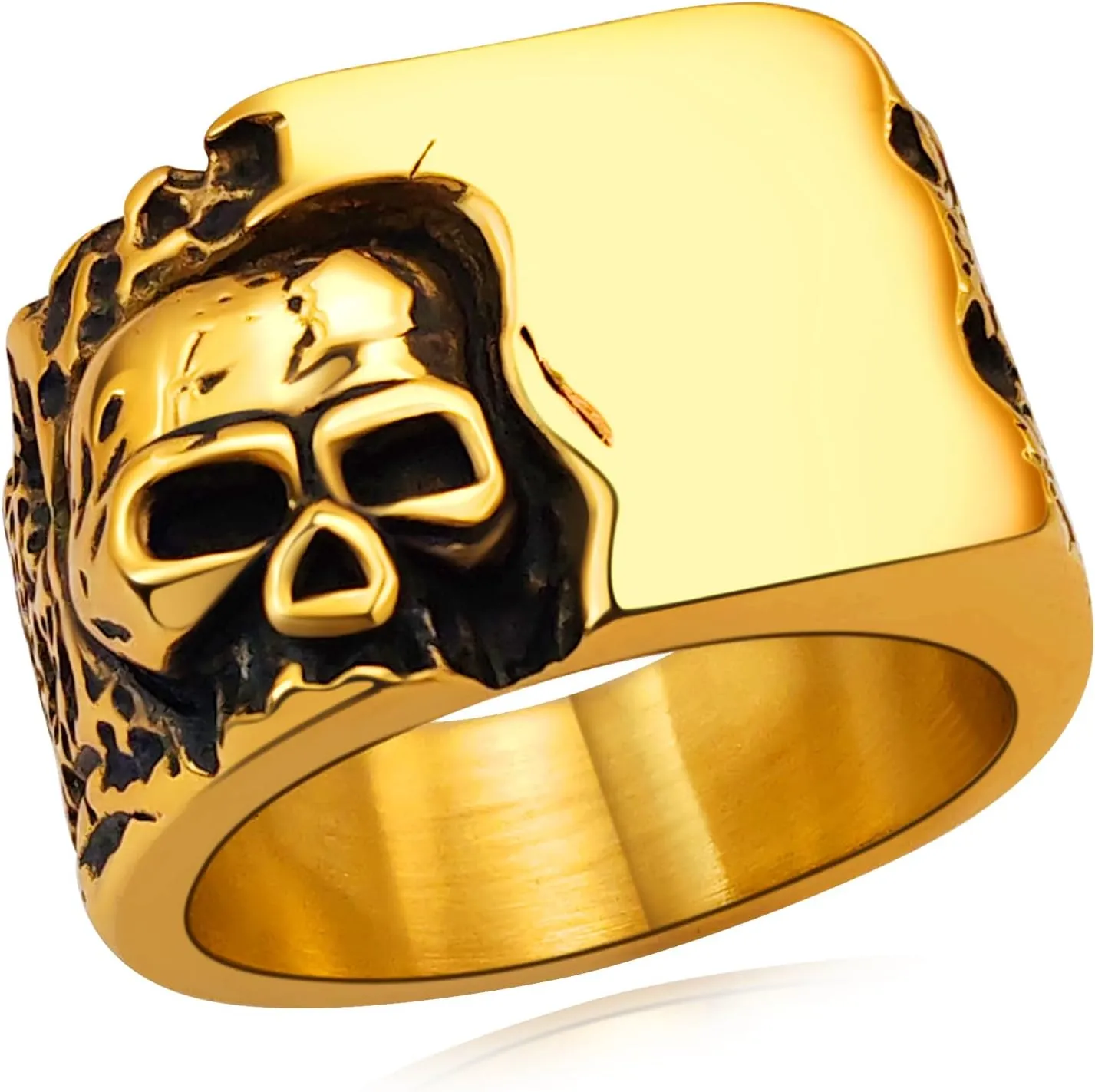 Cool Retro Skull Rings 316L Stainless Steel/18K Gold/Black Gothic Skull Band Rings Faith Jewelry for Men Women, Size7-14 with Gift Box