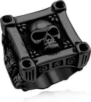Cool Retro Skull Rings 316L Stainless Steel/18K Gold/Black Gothic Skull Band Rings Faith Jewelry for Men Women, Size7-14 with Gift Box