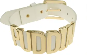 Coolcoco Adjustable White Belt Letter Gold Puddin Choker Necklace Collar for Cosplay (About 1.2 Inch Width)