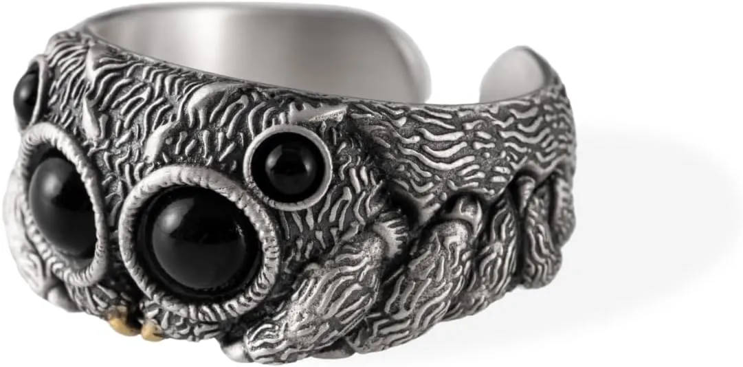 COPPERTIST.WU Jumping Spider Ring for Men Women, Black Agate 925 Sterling Silver Open Rings Personalized Spiders Jewelry Gifts
