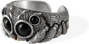 COPPERTIST.WU Jumping Spider Ring for Men Women, Black Agate 925 Sterling Silver Open Rings Personalized Spiders Jewelry Gifts