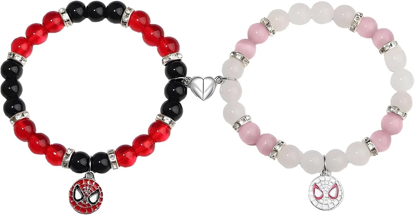 Couple Matching Bracelet Superhero Gifts for Best Friend Couples Husband Wife Boyfriend Girlfriend Birthday Gifts Valentine's Day Gifts Beads Superhero Bracelets Spider Stuff Cartoon Jewelry for Superhero Fans Cat Lovers
