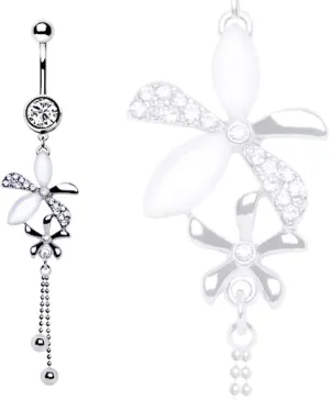 Covet Jewelry 316L Stainless Steel Cat's Eye Flower Dangle Navel Ring