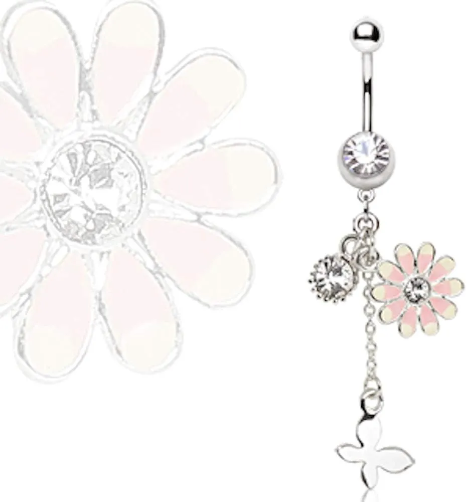 Covet Jewelry 316L Surgical Steel Flower,Cupcake & Butterfly Dangle Navel Ring