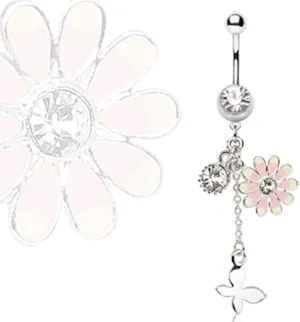 Covet Jewelry 316L Surgical Steel Flower,Cupcake & Butterfly Dangle Navel Ring