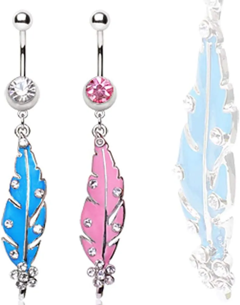 Covet Jewelry 316L Surgical Steel Navel Ring with Eagle Feather Dangle