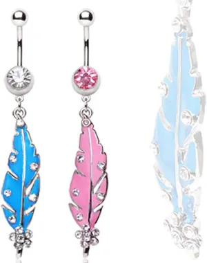 Covet Jewelry 316L Surgical Steel Navel Ring with Eagle Feather Dangle
