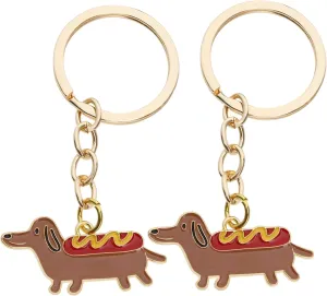 Create idea 2PCS Keyring Dog Dachshund Keyring 38x18mm Gold Tone Keychain for Birthday Valentines Day Thanksgiving New Year Gift for Women Girls Kids Pet Bag Purse Charm