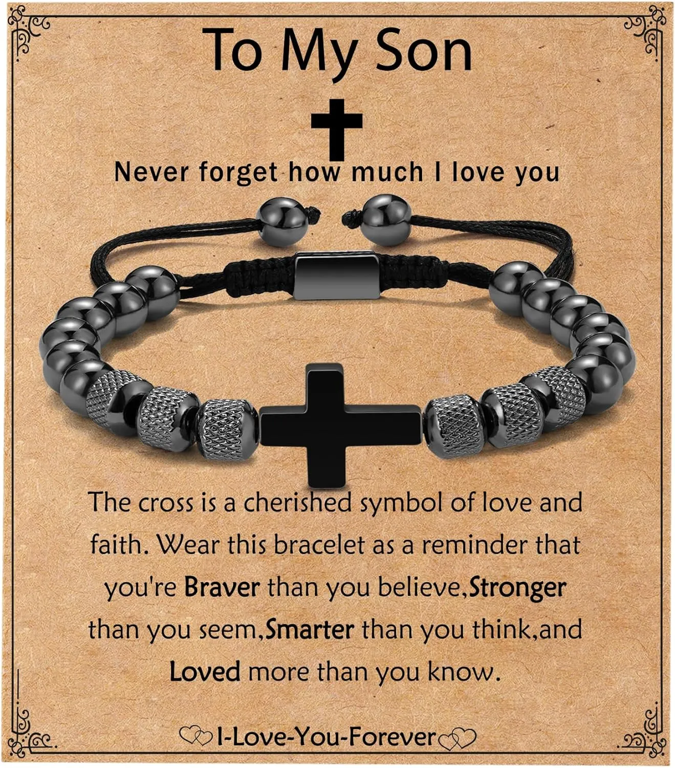 Cross Bracelet for Boys Men, Adjustable Obsidian Beads Cross First Communion Confirmation Easter Christian Religious Bapstim Jewelry Gifts for Teenage Teen Boys Son Grandson