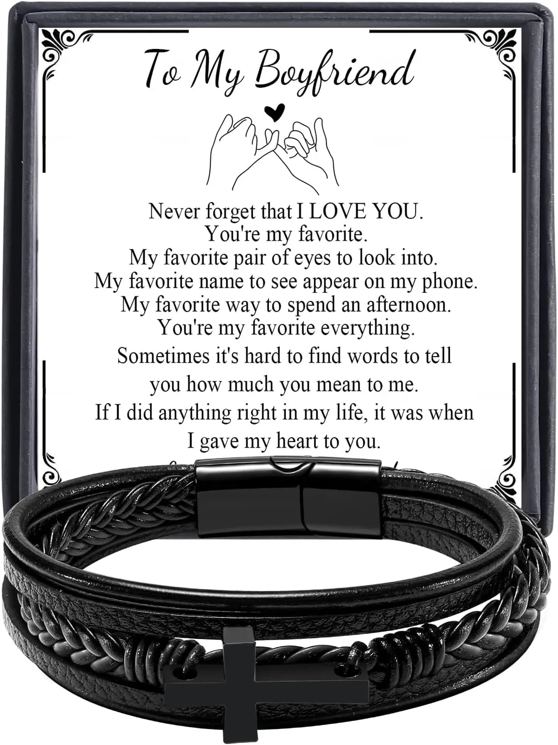 Cross Bracelet for Men Father Dad Husband Son Brother Boyfriend Father's Day Birthday Graduation Anniversary Christmas Christian Religious Jesus Easter Catholic Black Leather Bracelet Gift for Man