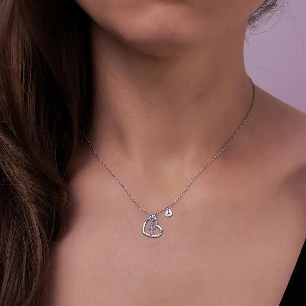 Cross Necklace for Girls | I am a child of God Necklace for Girls | Cross Birthstone Necklace | Heart Letter initial Necklace | 18K White Gold Plated Pendant Jewelry First Communion Baptism Gifts Christmas Birthday Gifts for Girl Women