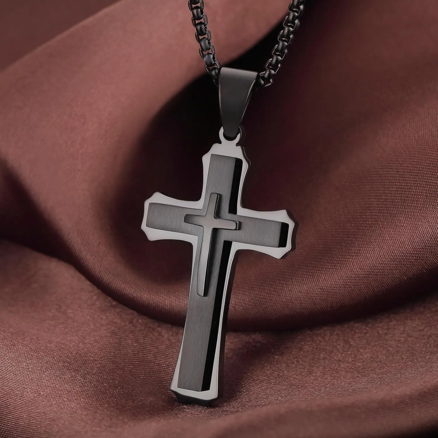 Cross Necklace for Men 316L Stainless Steel Stainless Steel Plain Cross Pendant Necklace Chain for Men Silver Black Gold Colors