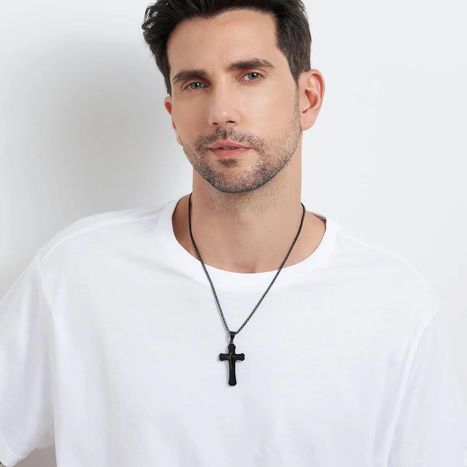 Cross Necklace for Men 316L Stainless Steel Stainless Steel Plain Cross Pendant Necklace Chain for Men Silver Black Gold Colors