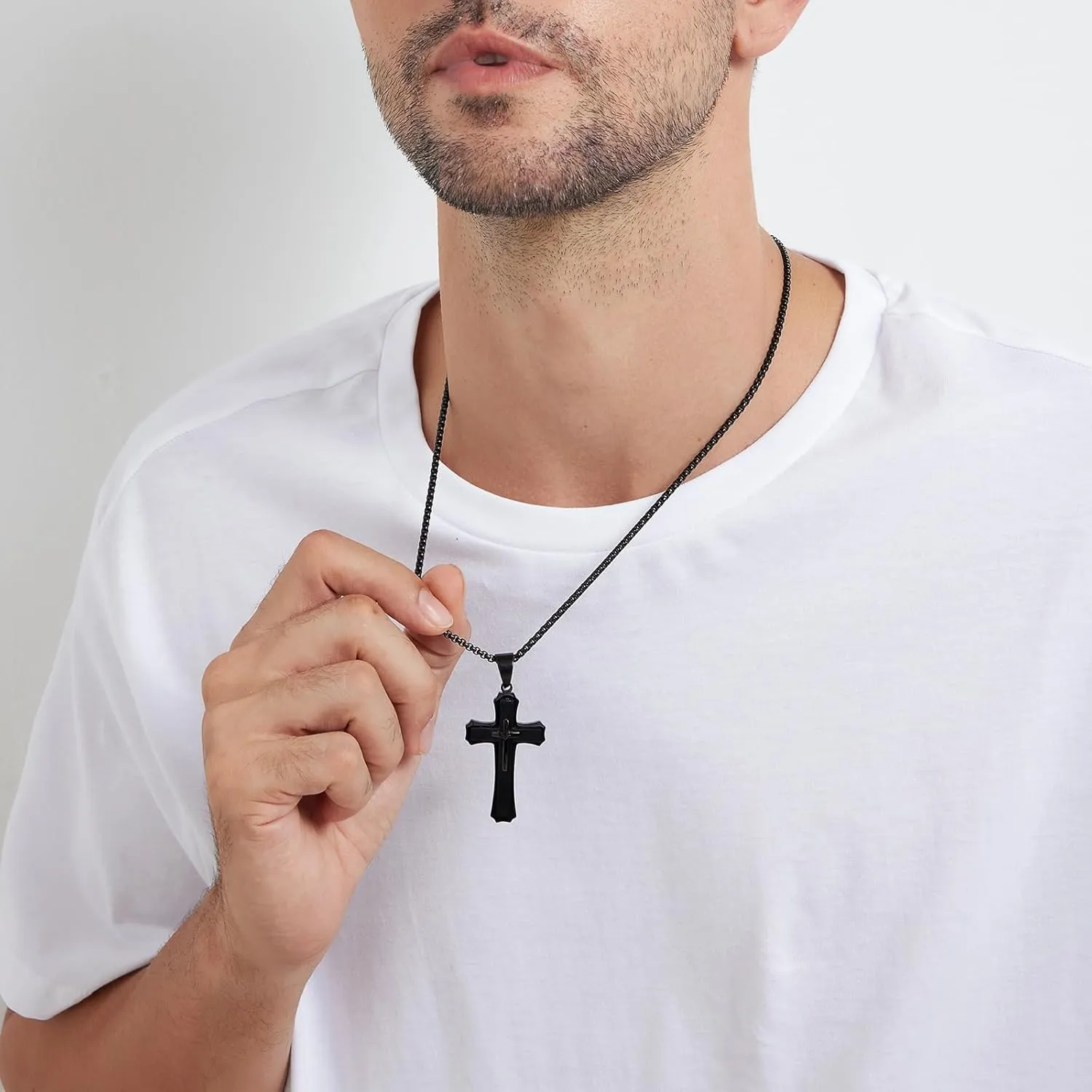Cross Necklace for Men 316L Stainless Steel Stainless Steel Plain Cross Pendant Necklace Chain for Men Silver Black Gold Colors