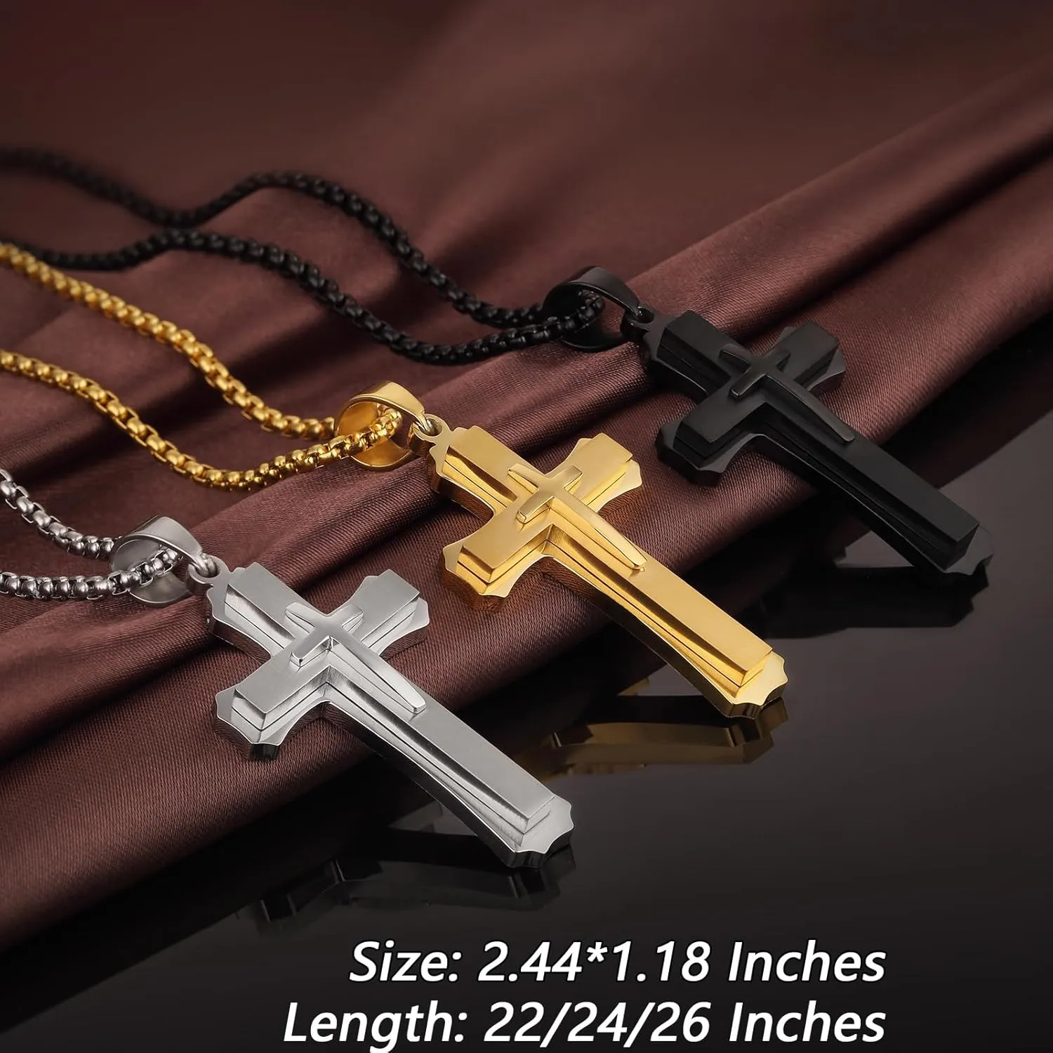 Cross Necklace for Men 316L Stainless Steel Stainless Steel Plain Cross Pendant Necklace Chain for Men Silver Black Gold Colors