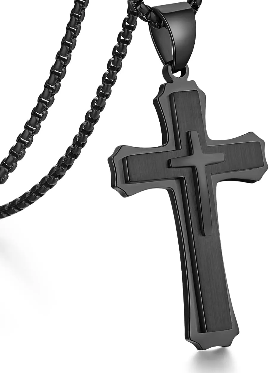 Cross Necklace for Men 316L Stainless Steel Stainless Steel Plain Cross Pendant Necklace Chain for Men Silver Black Gold Colors