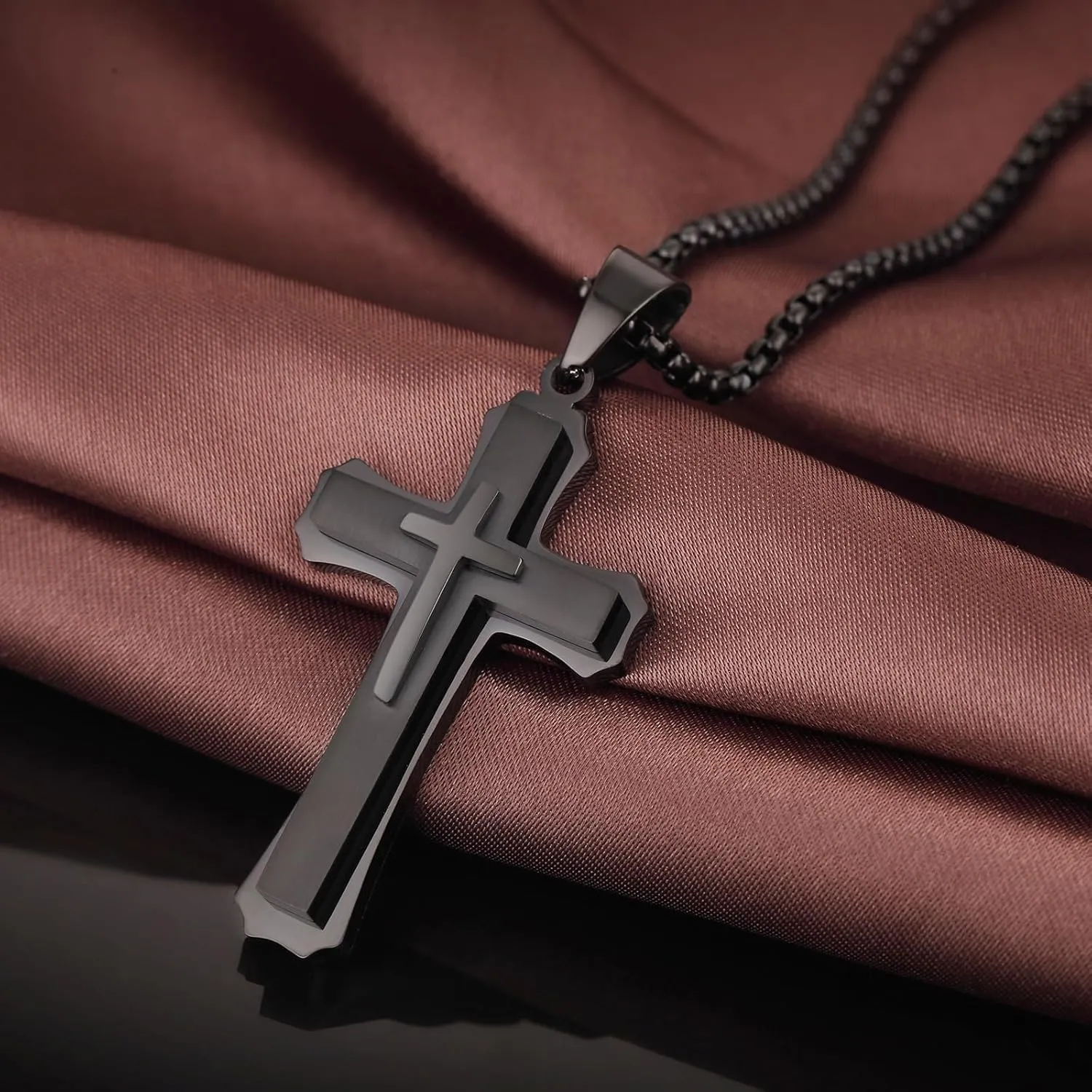 Cross Necklace for Men 316L Stainless Steel Stainless Steel Plain Cross Pendant Necklace Chain for Men Silver Black Gold Colors