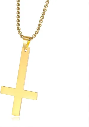 Cross Necklace for Men, Gold Inverted Cross Pendant Necklace Stainless Steel Chains Men's Cross Chain Jewelry Link Chain Rock Men's Necklace for Boys