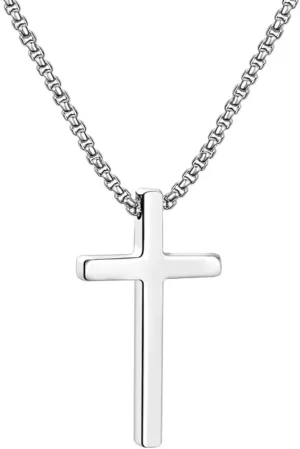 Cross Necklace for Men, Silver Cross Stainless Steel Pendant Necklace, Mens Cross Chain 20 Inch