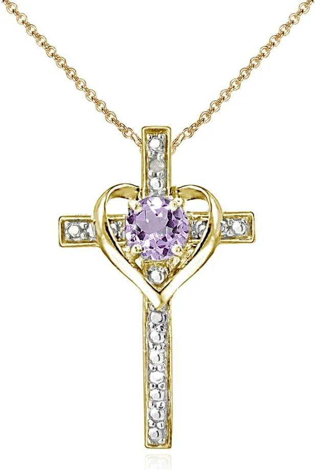 Cross Necklace for Women, Birthstone Necklace, Genuine or Synthetic Gemstone Necklace, Cross Pendant, Heart Cross, Necklaces for Women, Sterling Silver Necklace or Gold Flash Silver Necklace